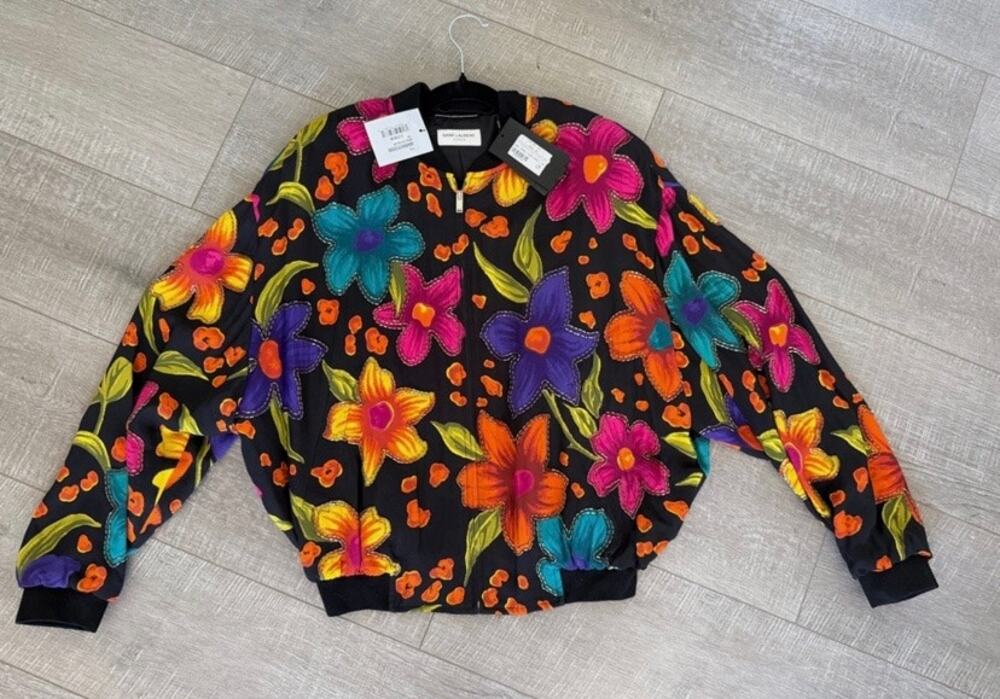 YSL Saint Laurent Teddy Floral Crepe Jacket NWT Size IT 48 - Retail $5800